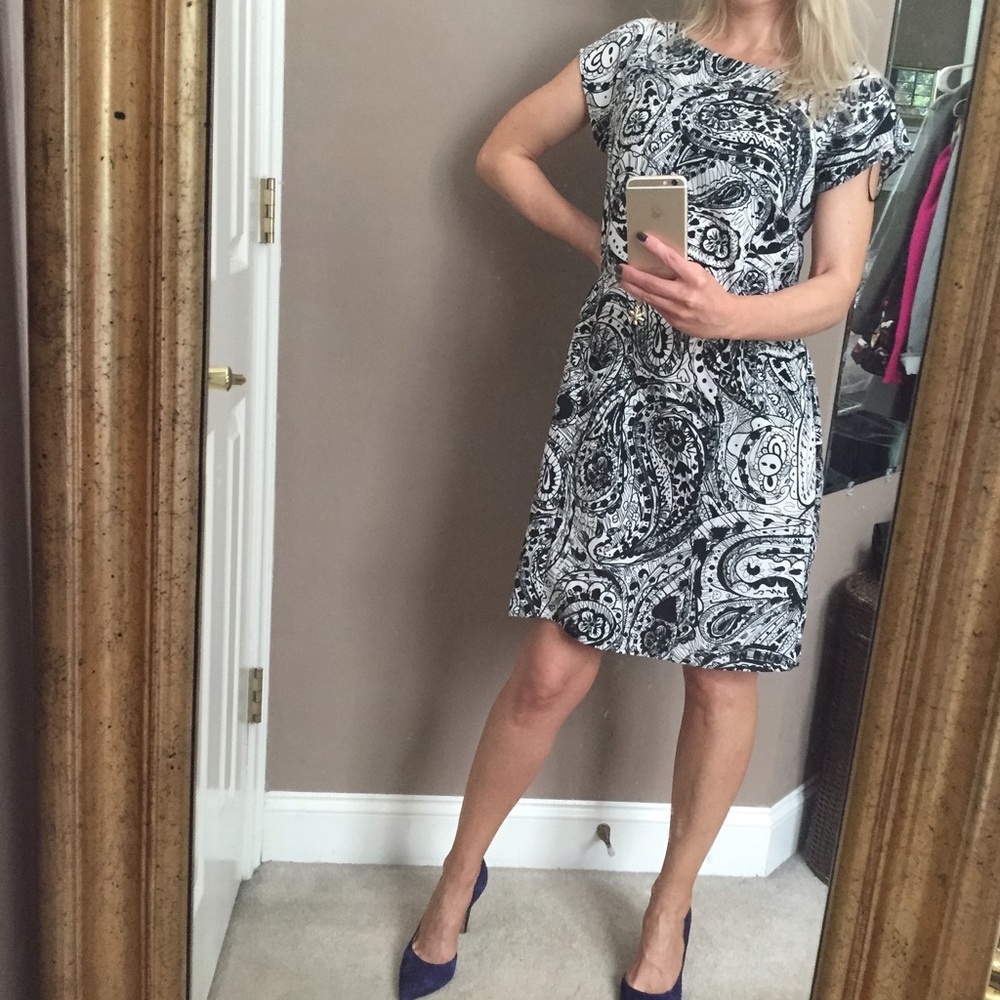 Mango Black & White Low Back Dress; size XS